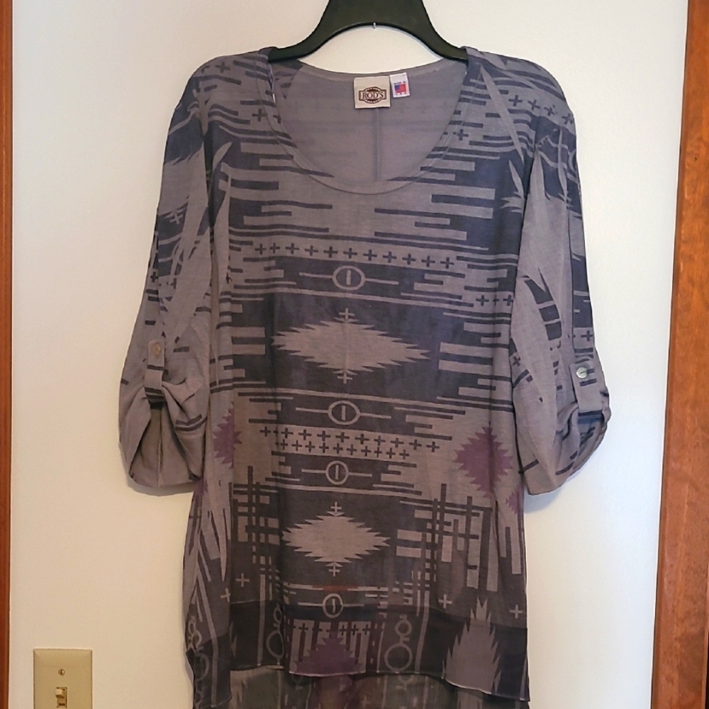 NWOT Rods gray & purple Aztec Western design Top SZ XL